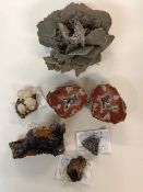 Geological specimens from unknown countries, Gypsum Desert Rose, Retialated Rutile on Sidenite,