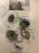 Geological specimens from America and Canada, Hilarite, Lorenzenite, Sepholite, Andradite,