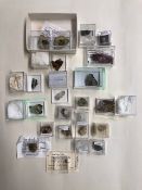 Geological mini samples from Europe, Gartrellit, Vauquelinit, Sulphur, Kammererite, ,thortveitite,