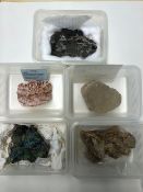 Geological specimens from Wales, Calcite from Taff's Well, Azurite from Dolyhoir Quarry, Barite from