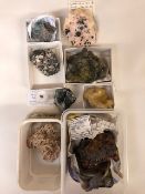 Geological specimens from Africa, Vanadinite, Gypsum, Nepheline, Rosasite, Sphalerite on Dolomite,
