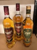 Grants Scotch Whiskey 1 Litre bottle, 70cl bottle and a 70cl bottle of Sherry Cask Reserve