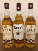 Bells Scotch Whiskey, 3 x 70cl bottles of 8yr old