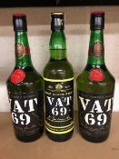 Vat 69 Scotch Whiskey 1 x 70cl bottles and 2 x 26 2/3 Fl Oz's bottles