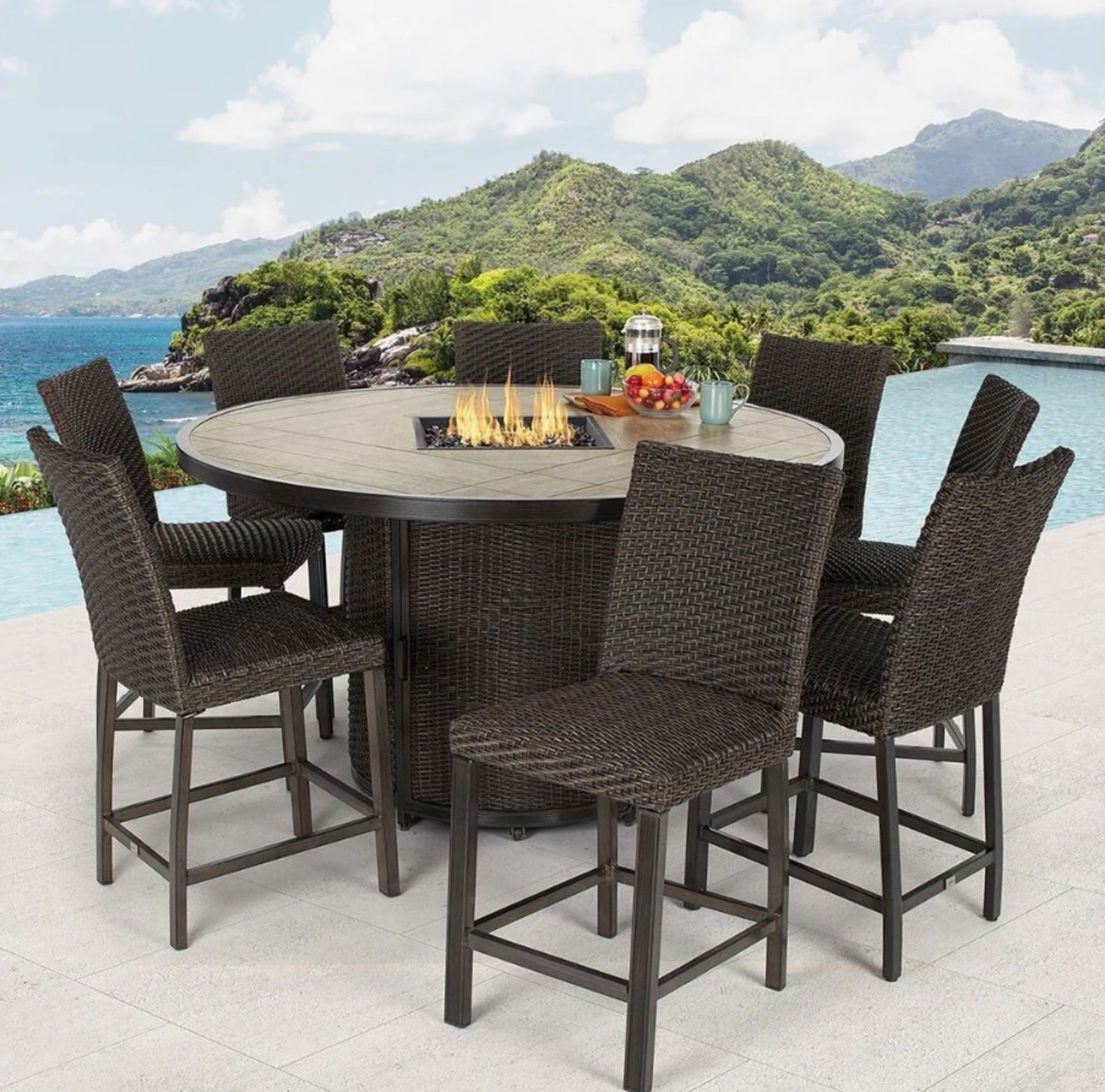 1 AGIO MCKENZY 9 PIECE HIGH DINING FIRE CHAT SET RRP Â£2399