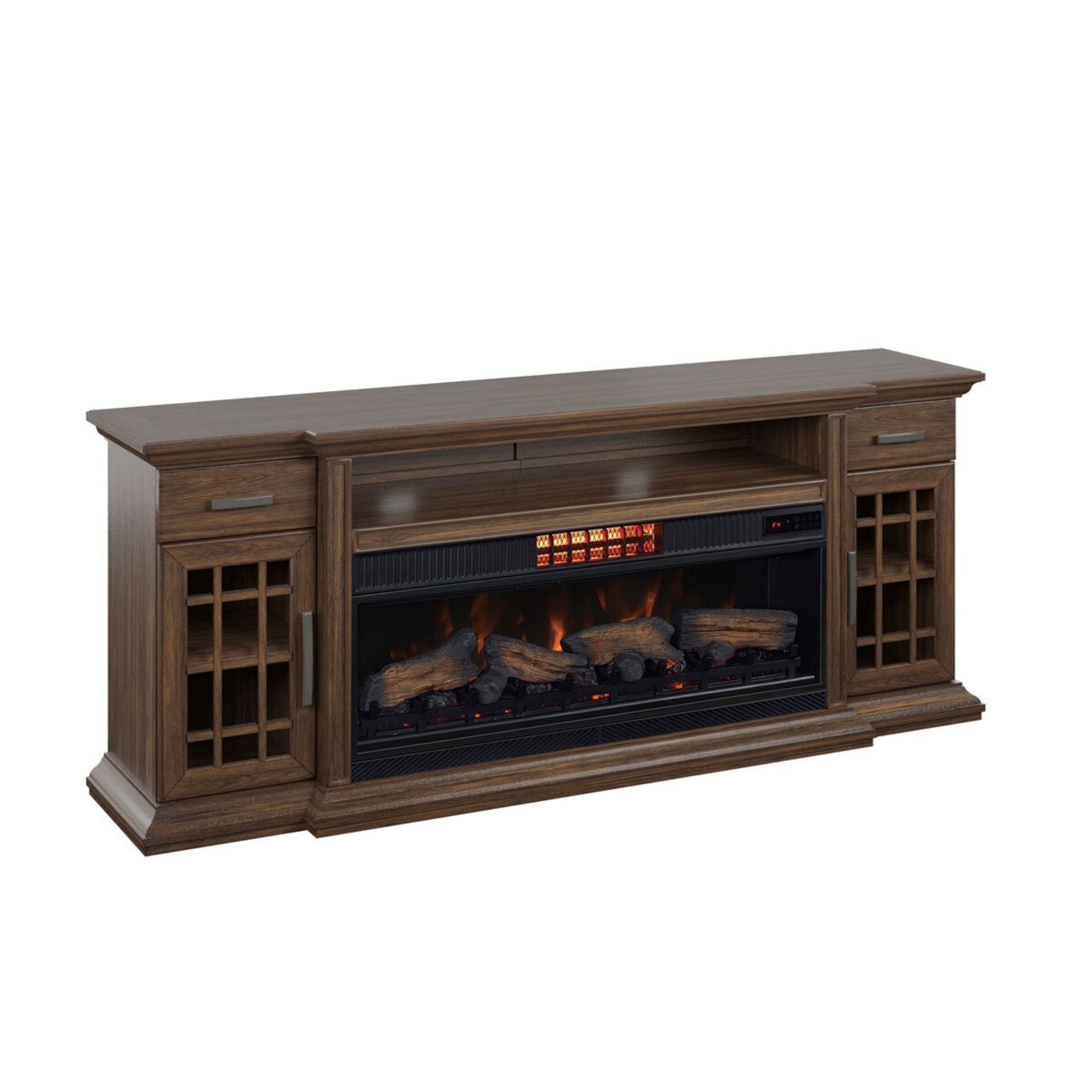 1 TRESANTI EVERETT MEDIA MANTEL FIREPLACE IN CLASSIC FLAME AND CLASSIC FAN 2 IN 1 ELECTRIC FIREPLACE