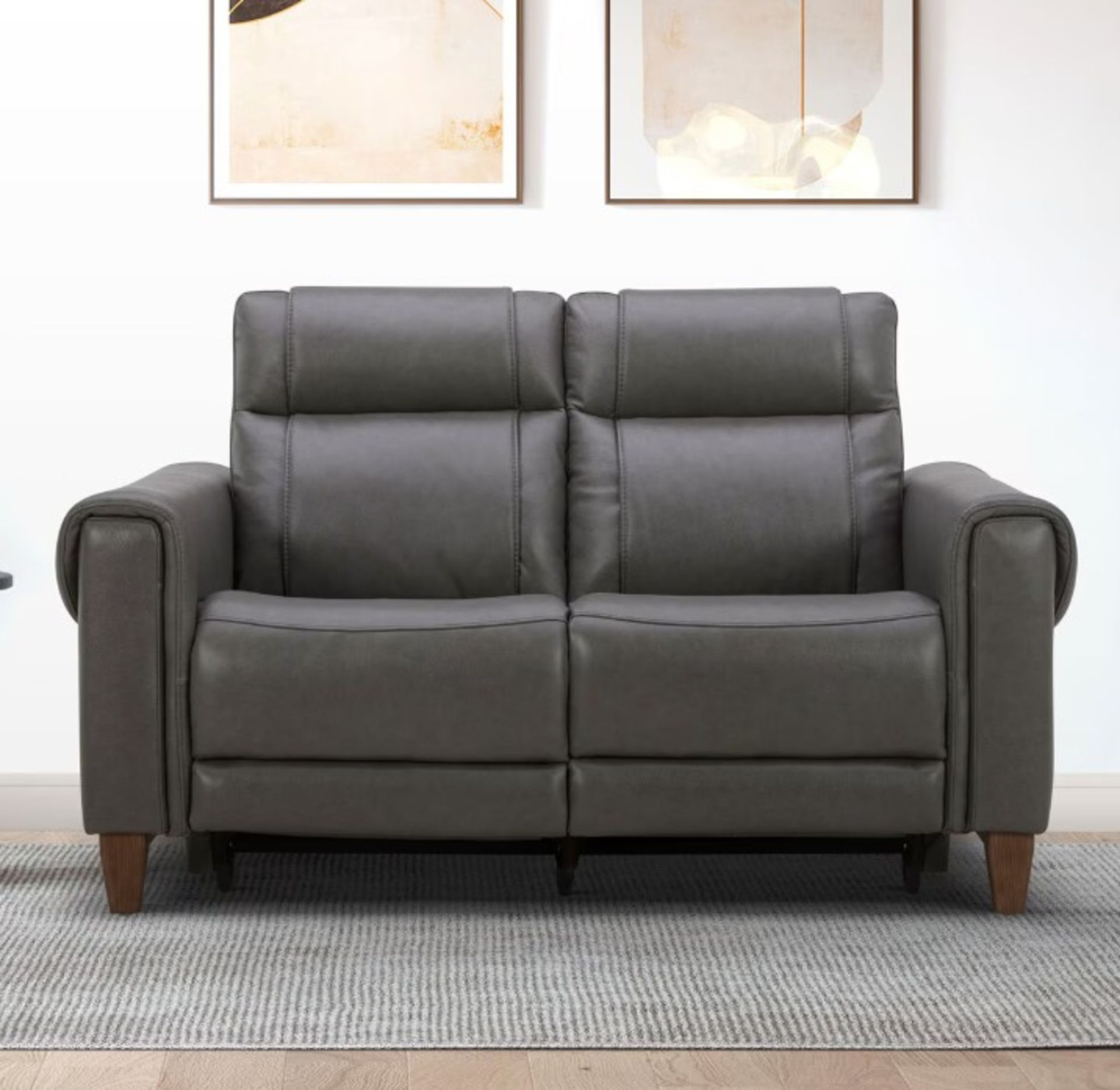 1 AIDEN & IVY SPENCER GREY LEATHER POWER RECLINING 2 SEATER SOFA RRP Â£999