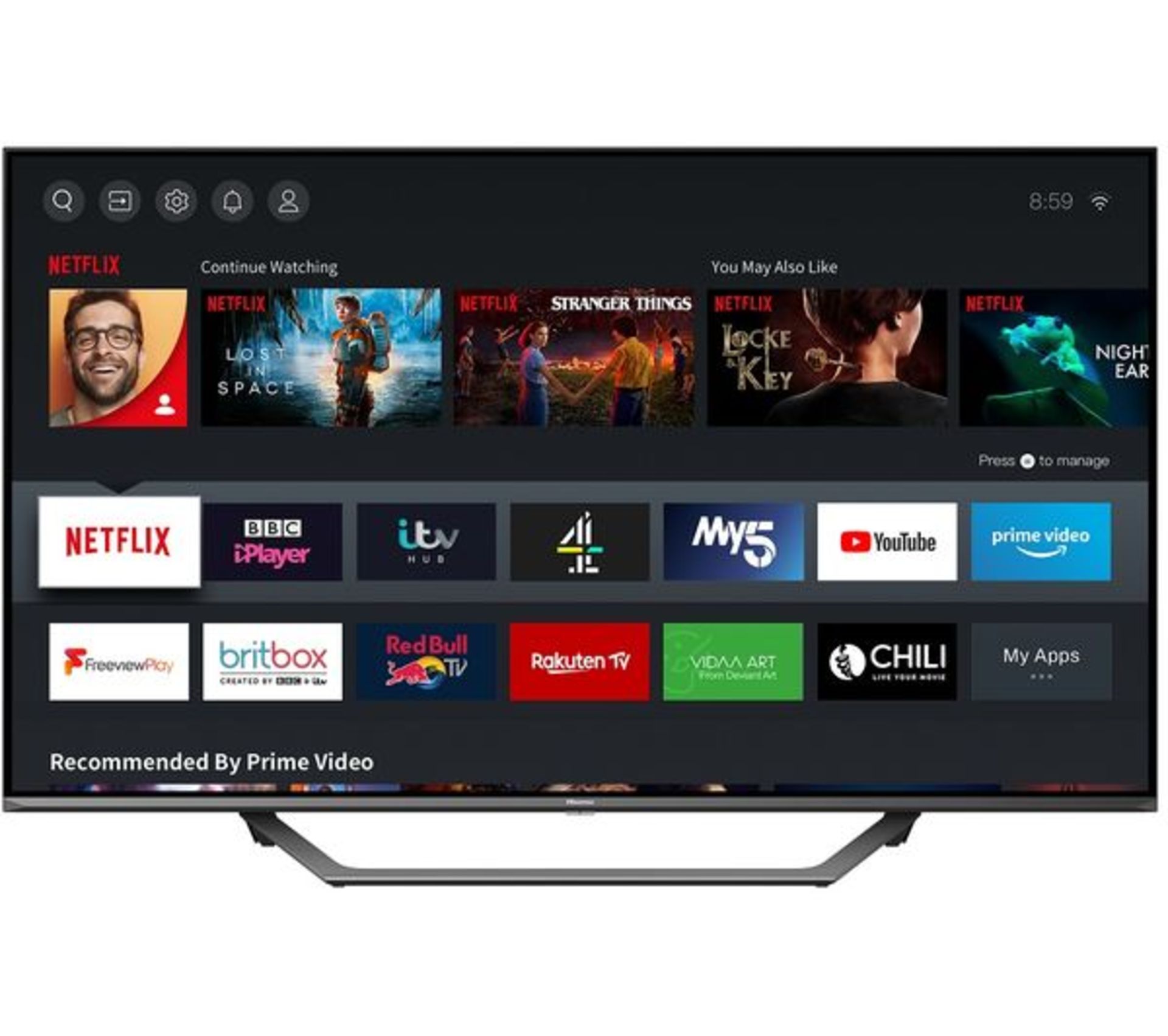 1 HISENSE 55AE7400FTUK LED HDR 4K ULTRA HD SMART TV, 55 INCH WITH FREEVIEW PLAY WITH REMOTE RRP Â£