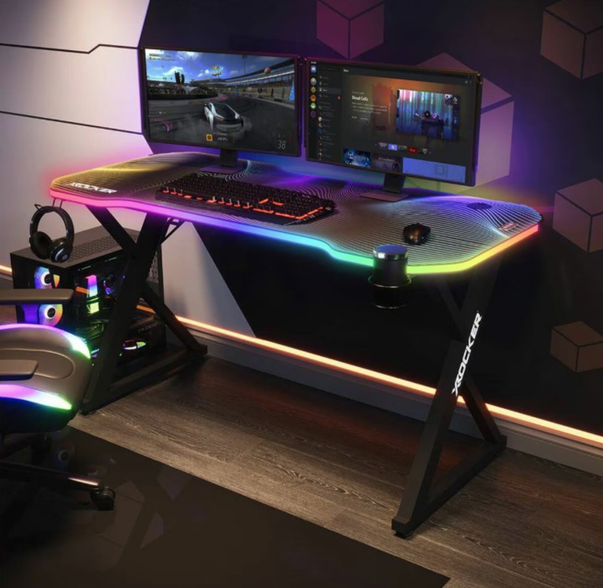 1 X ROCKER PULSAR MAX RGB GAMING DESK WITH LED LIGHTS H 75 X W 140 X D 65 CM RRP Â£129