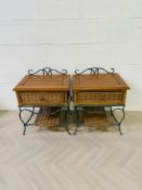 A pair of contemporary wicker work night stands