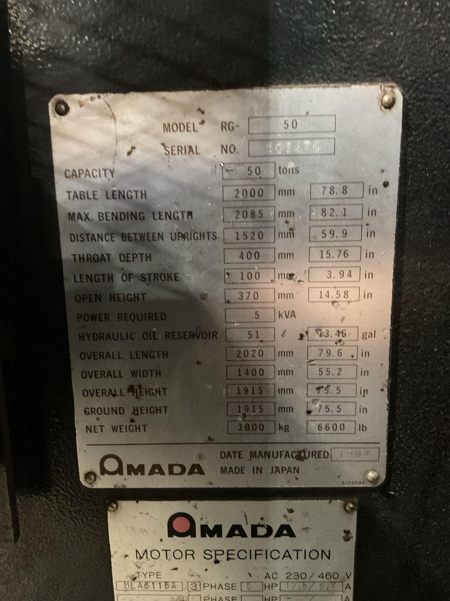 AMADA RG-50 EX-II HYDRAULIC PRESS BRAKE 50 TON X 82" USED - Image 4 of 19