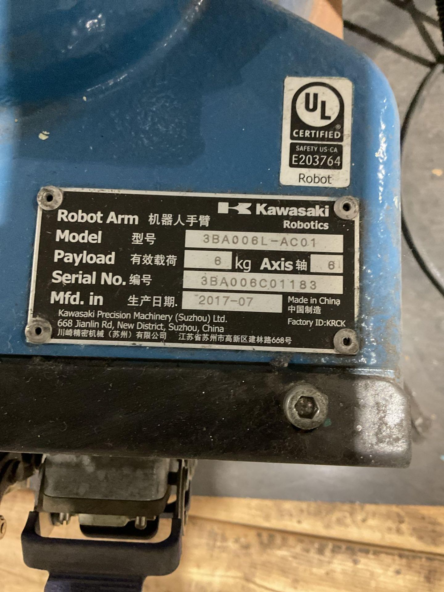 2017 KAWASAKI 3BA006L-AC01 6KG ROBOT WITH 30E01G-AC01 CONTROLLER & 12" RISER USED - Image 11 of 12