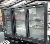 1 x Gamko Triple Door Backbar Bottle Cooler - Illuminated Cabinet with a Black Surround