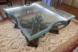 1 x Formal Glass-Topped Coffee table with Ornate Base - Ref: AAS112 / LNG1 - CL1049 - NO VAT ON