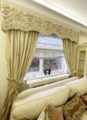 Pair of Bespoke Lined Curtains with Pelmet Box, Voile and Tie-Backs