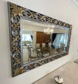 1 x Large Rectangular Baroque-style Wall Mirror Featuring an Ornate Silver and Gold-tone Frame