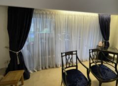 1 x Pair of Luxury Curtains in Blue with Voile and Tie-Backs - Ref: AAS158 / DNG - CL1049 - NO VAT