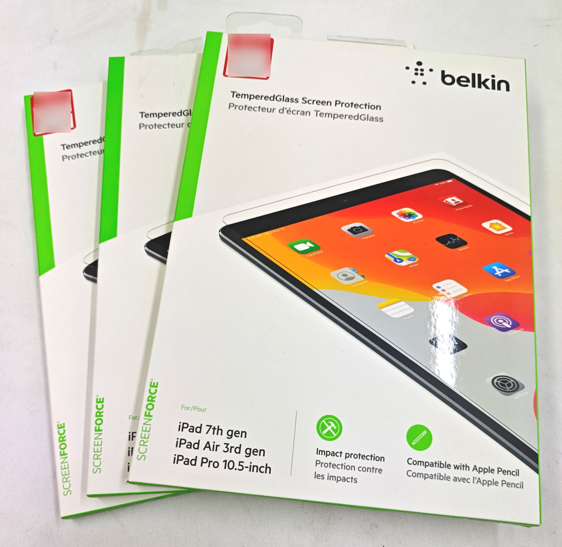 3 x BELKIN Screenforce Ipad 7th & 8th Gen, Air 3rd Gen Or Pro 10.5" Tempered Glass Screen