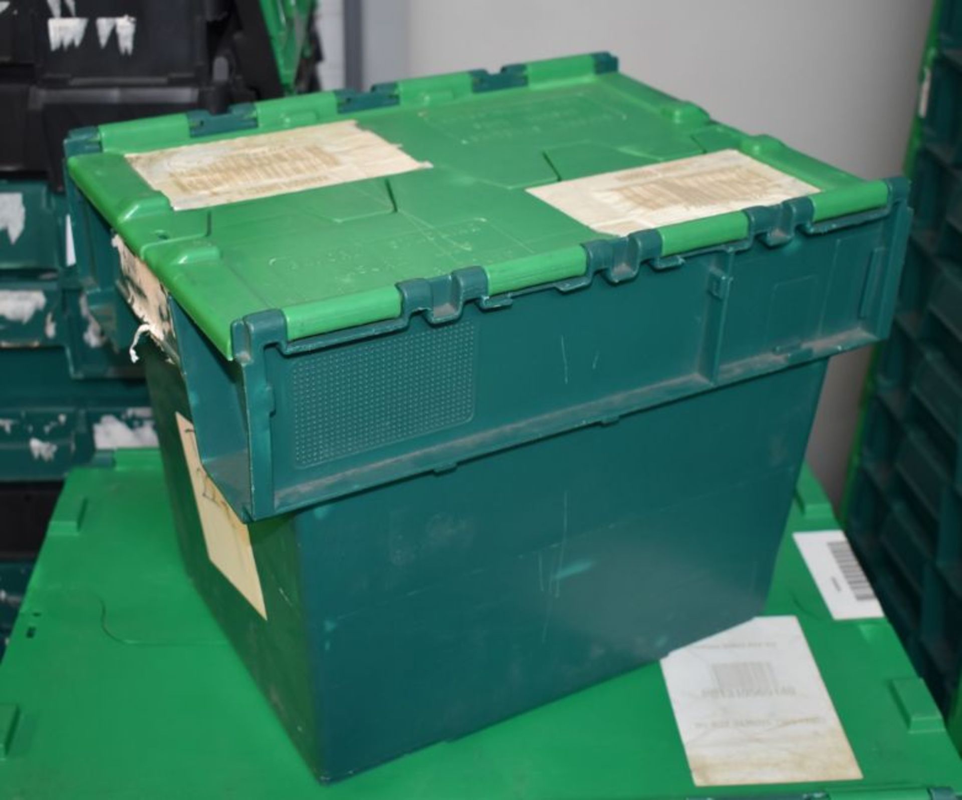 10 x Heavy Duty Compact Plastic Stackable Storage Box Containers With Attached Hinged Lids -