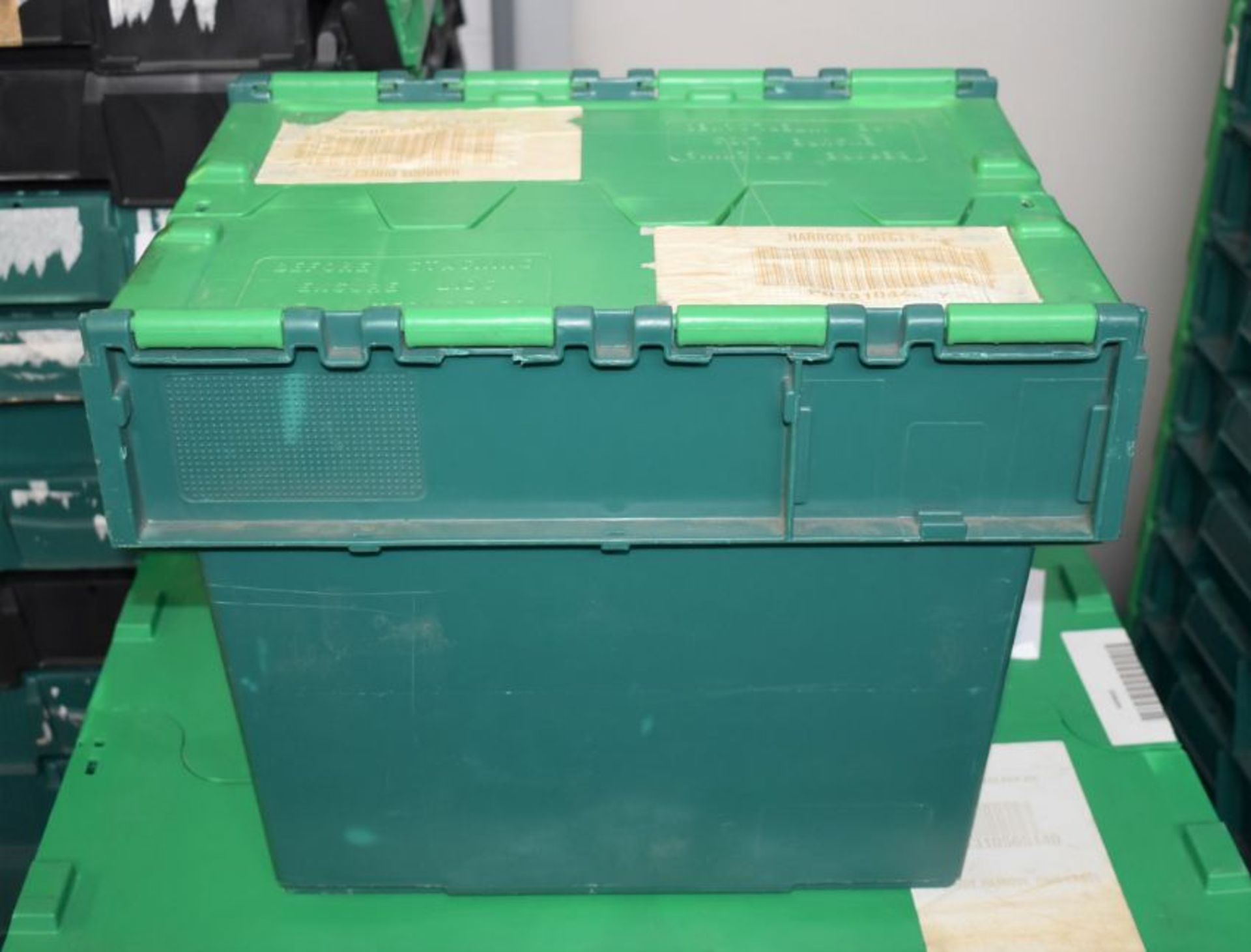 10 x Heavy Duty Compact Plastic Stackable Storage Box Containers With Attached Hinged Lids -