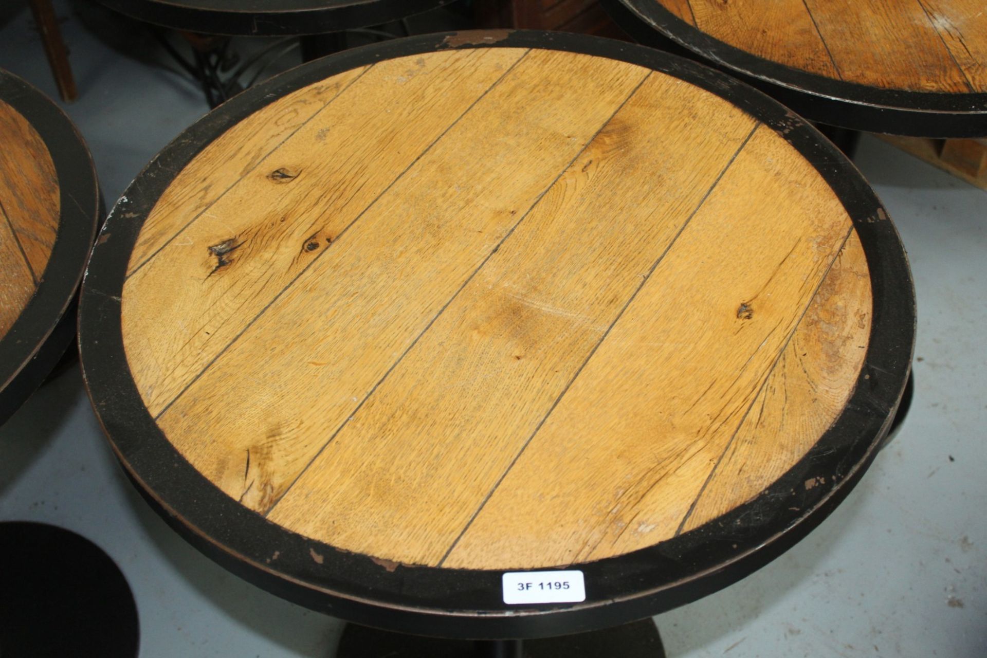 5 x Restaurant Bar Tables Featuring Panelled Oak Tops, Protective Steel Surrounds and Cast Iron - Image 7 of 9