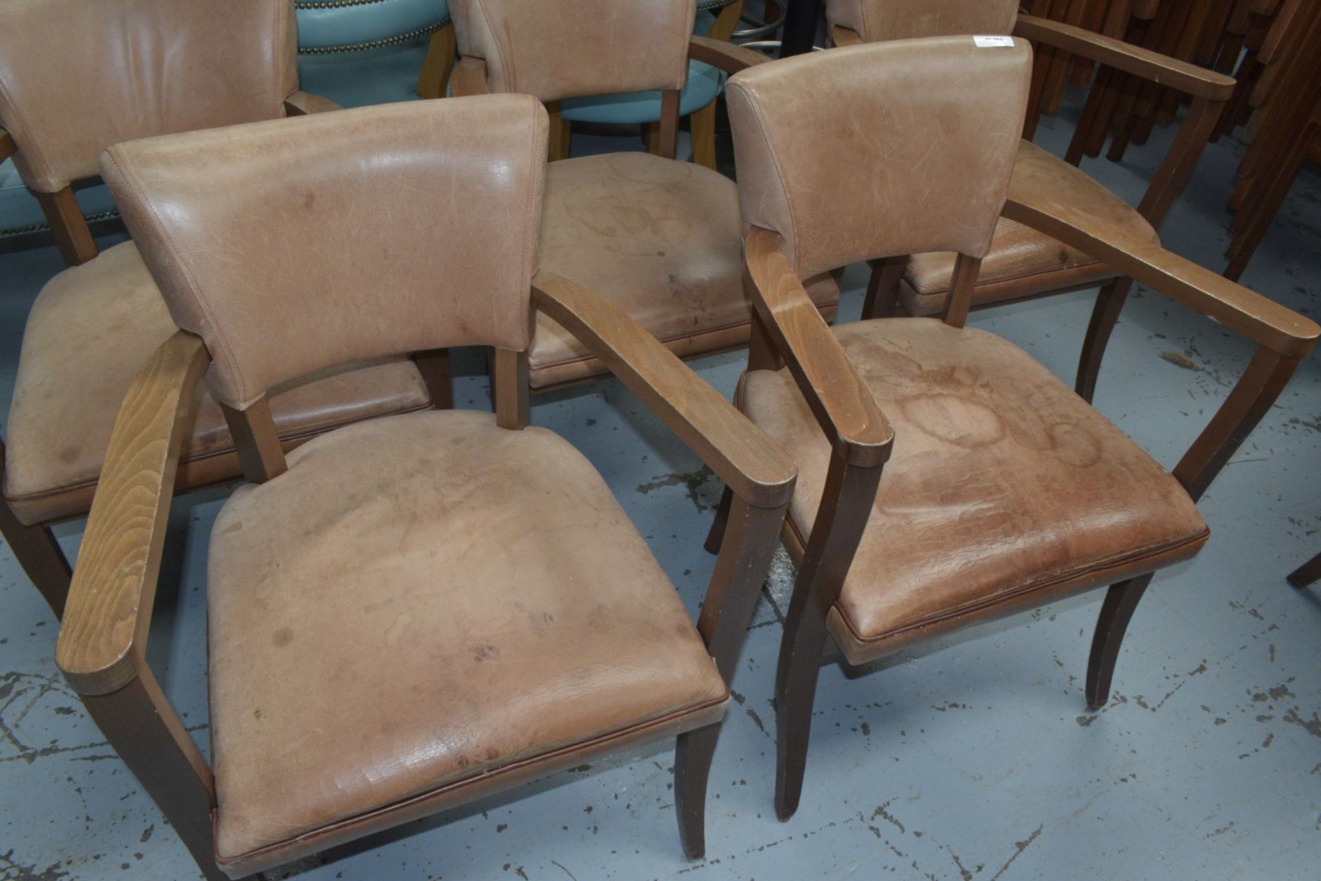 5 x Vintage Distressed Style Restaurant Chairs Featuring Cushioned Seats, Backrests, Armrests - Image 3 of 10