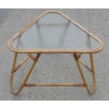 1 x Small Triamgular Rattan Conservatory Side Table with Glass Top - Dimensions: H43 x W54 x D69 cms