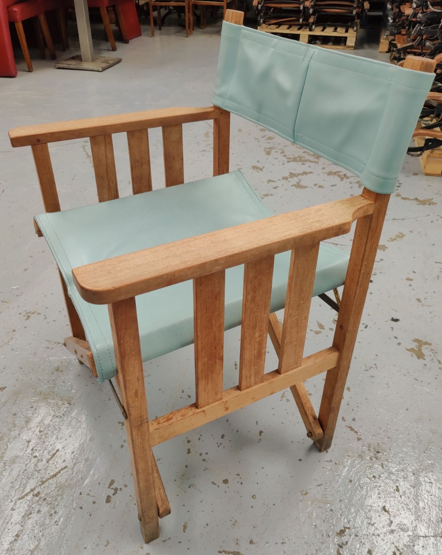4 x Teak Wood Folding Directors Chairs With Teal Seats and Backrests - Dimensions: H46/81 x W60 - Image 2 of 4