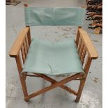 4 x Teak Wood Folding Directors Chairs With Teal Seats and Backrests - Dimensions: H46/81 x W60