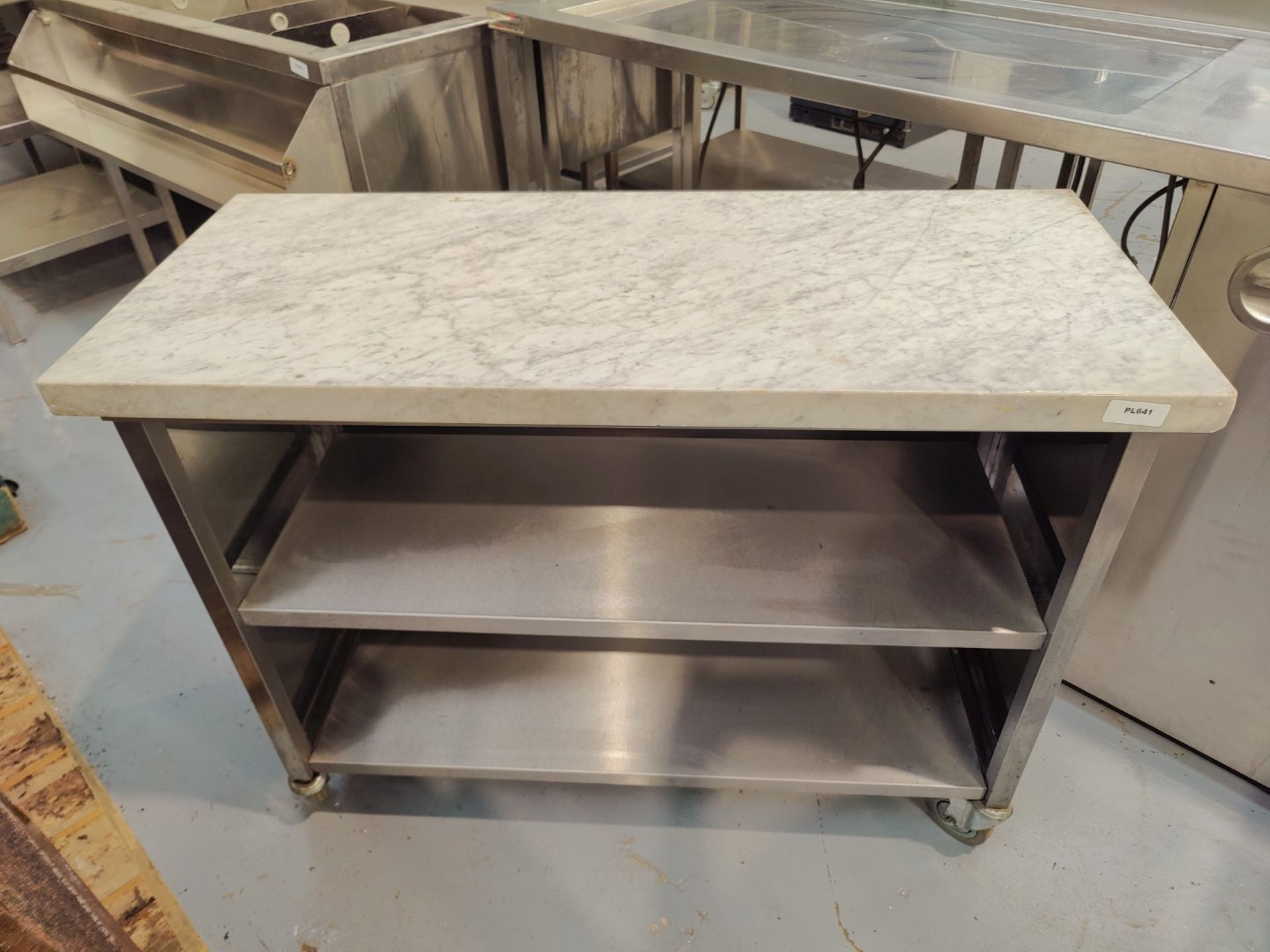1 x Mobile Prep Table Featuring a Marble Table Top and Under Shelves - Image 7 of 7