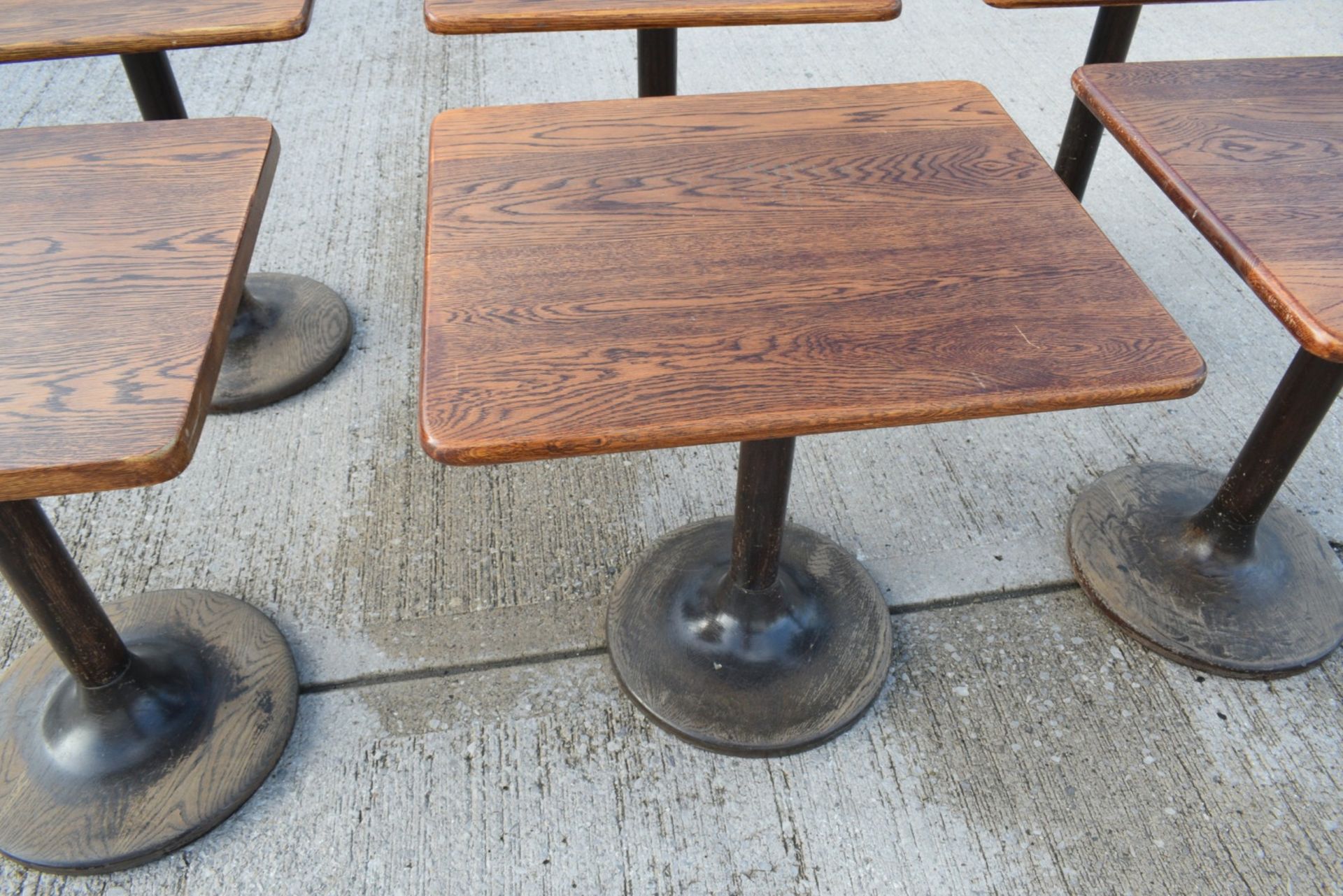 6 x Restaurant Dining Tables Featuring Oak Wooden Tops with Wooden Tulip Style Pedestal Bases - Image 12 of 16