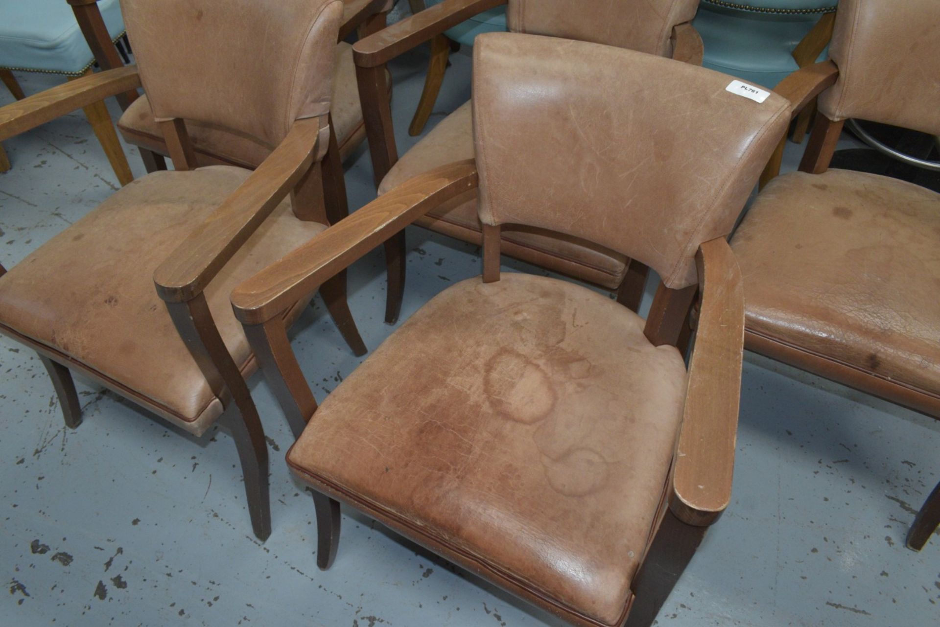 5 x Vintage Distressed Style Restaurant Chairs Featuring Cushioned Seats, Backrests, Armrests - Image 4 of 10