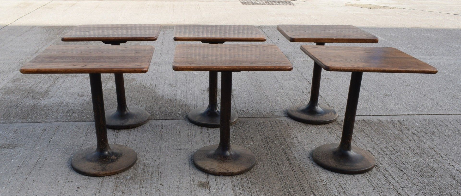 6 x Restaurant Dining Tables Featuring Oak Wooden Tops with Wooden Tulip Style Pedestal Bases - Image 16 of 16