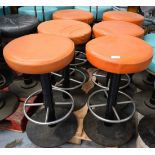6 x Bar Stools Featuring Round Tan Leather Seats and Chrome Footrests - Dimensions: H79 x W46