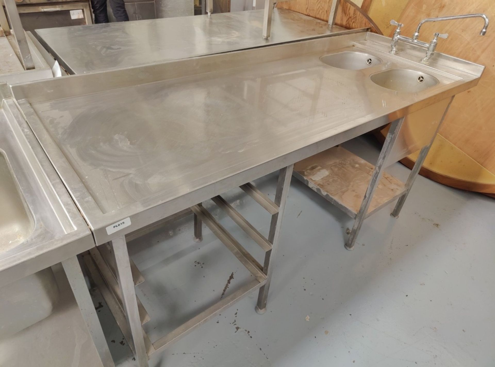 1 x Large Stainless Steel 1.8 Meter Preparation Table Featuring Twin Wash Basins with Mixer Tap