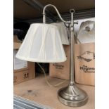 1 x Dar 'Suffolk' Rise and Fall Table Lamps Featuring a Brushed Steel Finish and Beige Shades