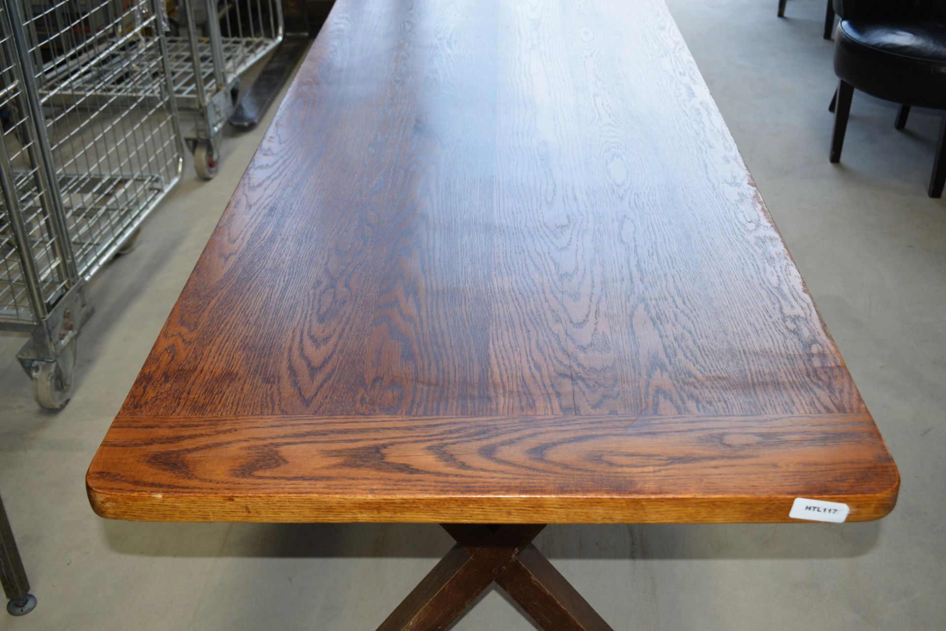 1 x Solid Oak 3m Refectory Dining Table with Cross Leg Base - Beautifully Grained Rectangular Table - Image 13 of 15