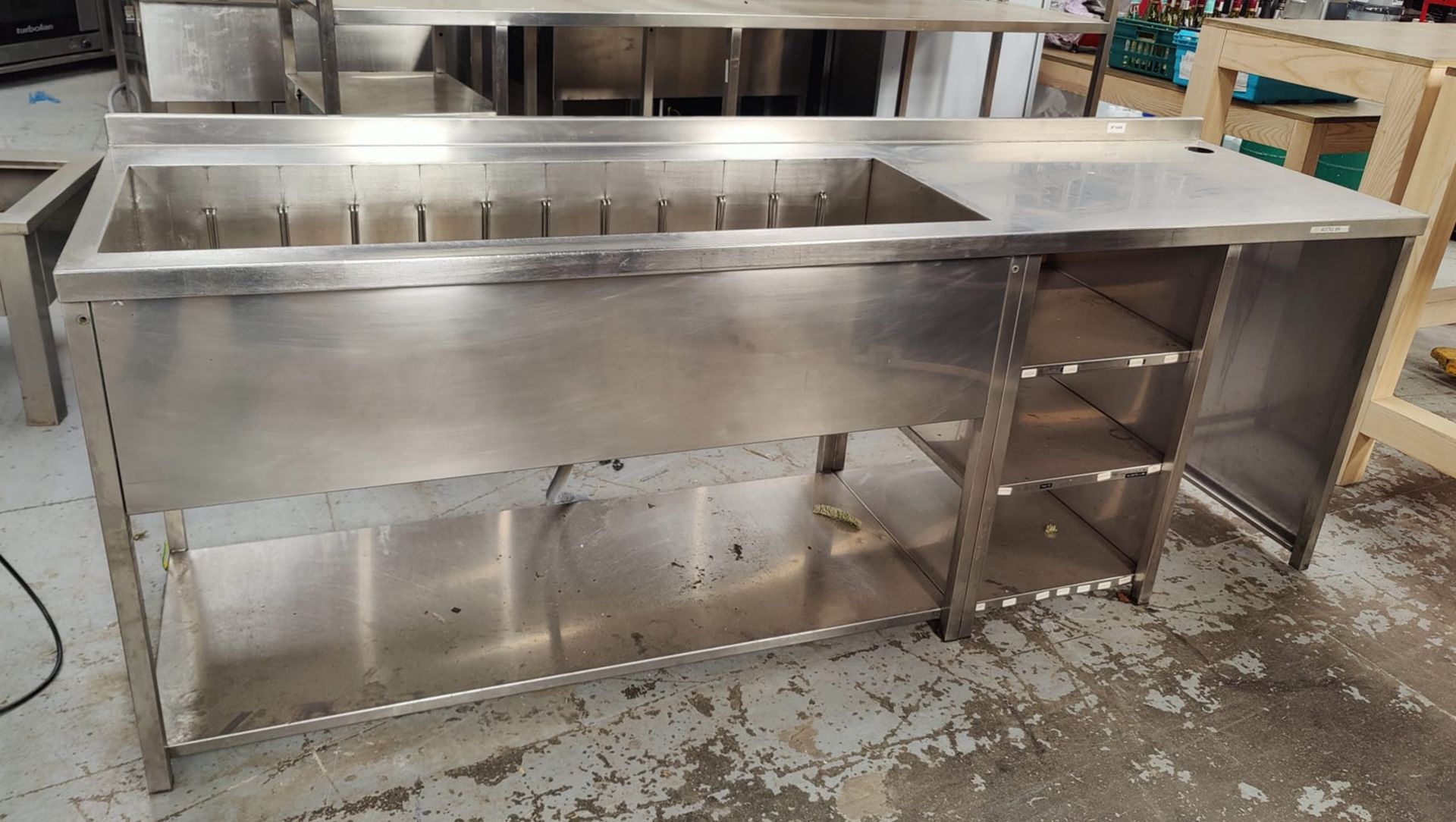1 x Stainless Steel Back Bar Unit Features Large Ice Well, Prep Area and Shelves - Dimensions: H83