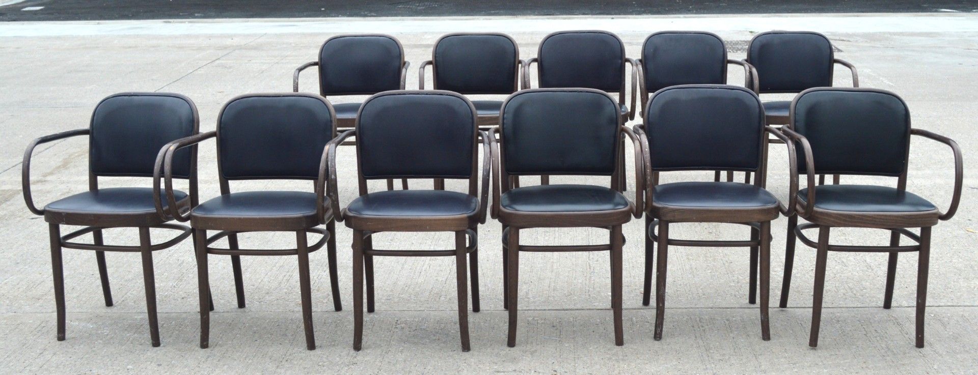 11 x Bentwood 'Gustav Adolf Schneck Style' Dining Chairs - Features Black Seat Pads and Fabric Backs - Image 7 of 12