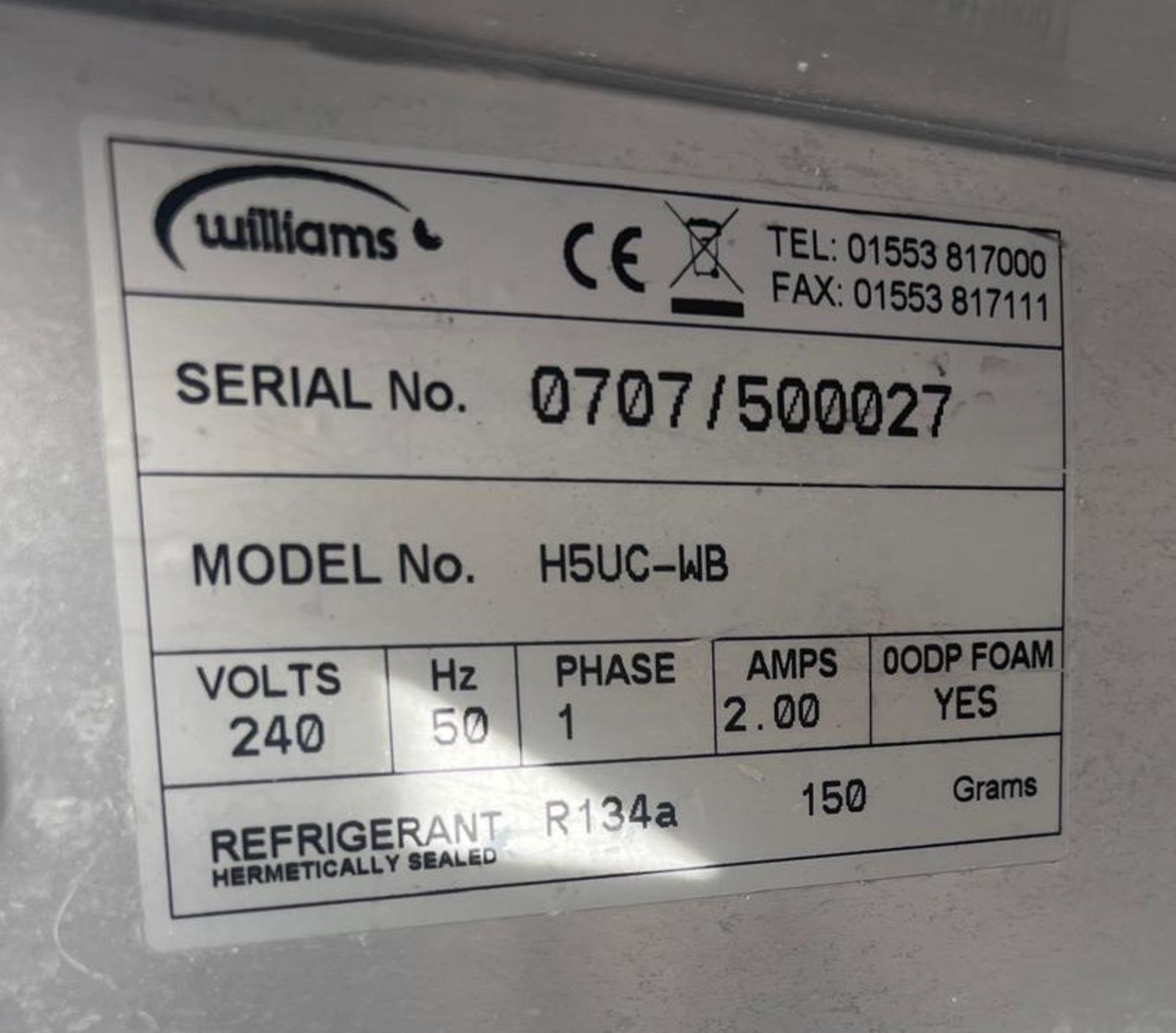 1 x WILLIAMS H5Uc-Wb Single Door Under-Counter Stainless Commercial Fridge - Image 13 of 16