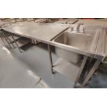 1 x Large Stainless Steel 2.7 Meter Preparation Table Featuring a Wash Basin with Mixer Tap
