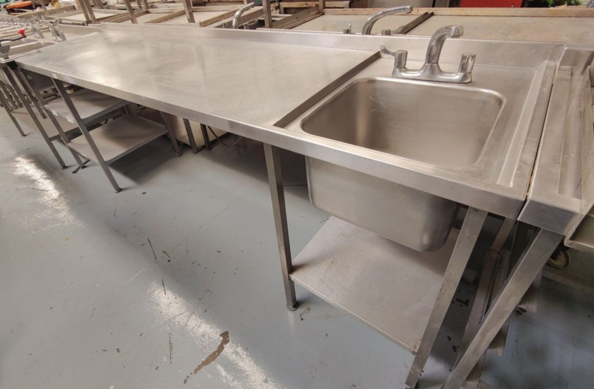 1 x Large Stainless Steel 2.7 Meter Preparation Table Featuring a Wash Basin with Mixer Tap