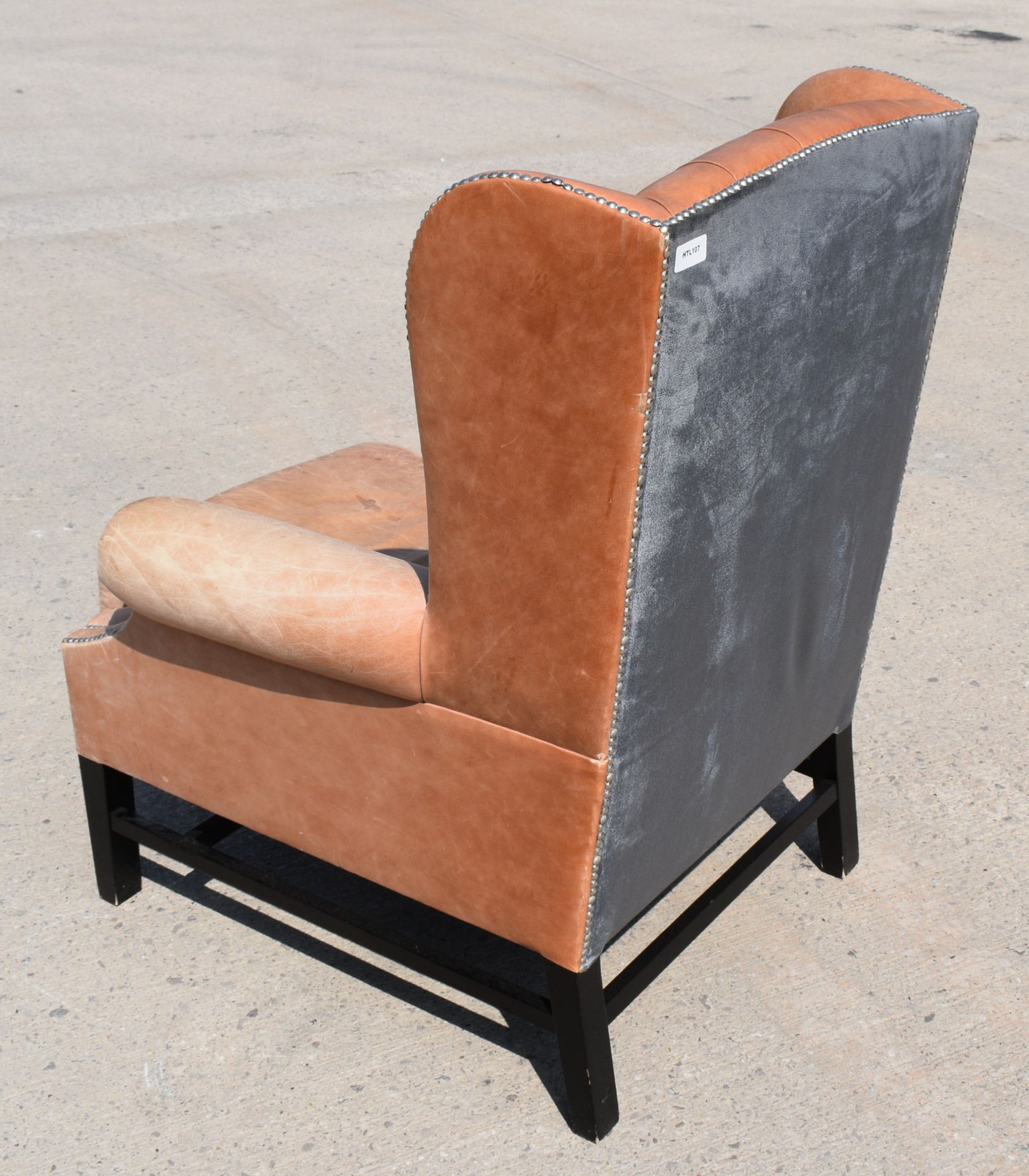 1 x Chesterfield Style Wingback Armchair Upholstered in Tan Leather - Image 6 of 6