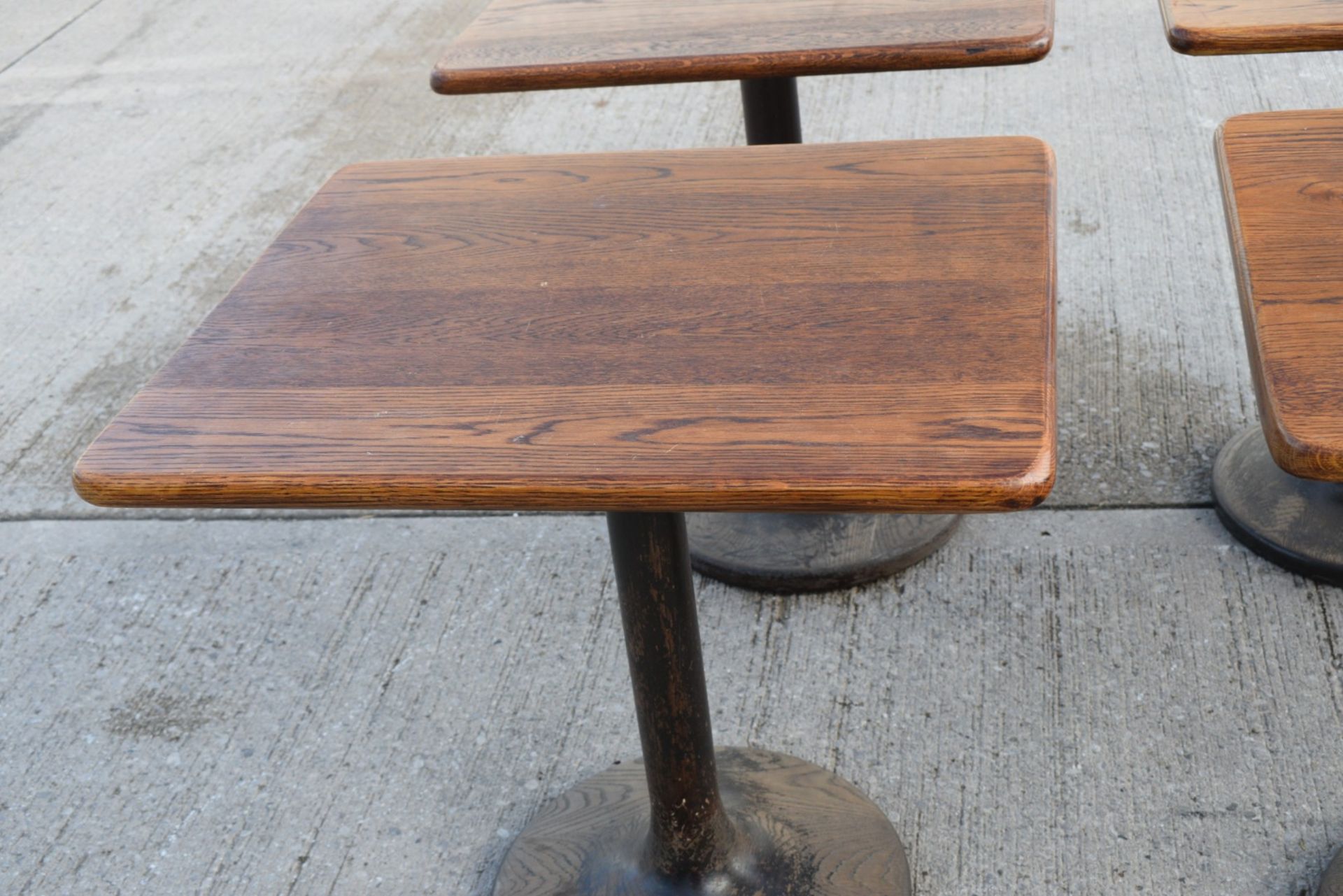6 x Restaurant Dining Tables Featuring Oak Wooden Tops with Wooden Tulip Style Pedestal Bases - Image 6 of 16