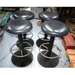4 x Bar Stools Featuring Round Black Leather Seats and Chrome Footrests - Dimensions: H80 x W43
