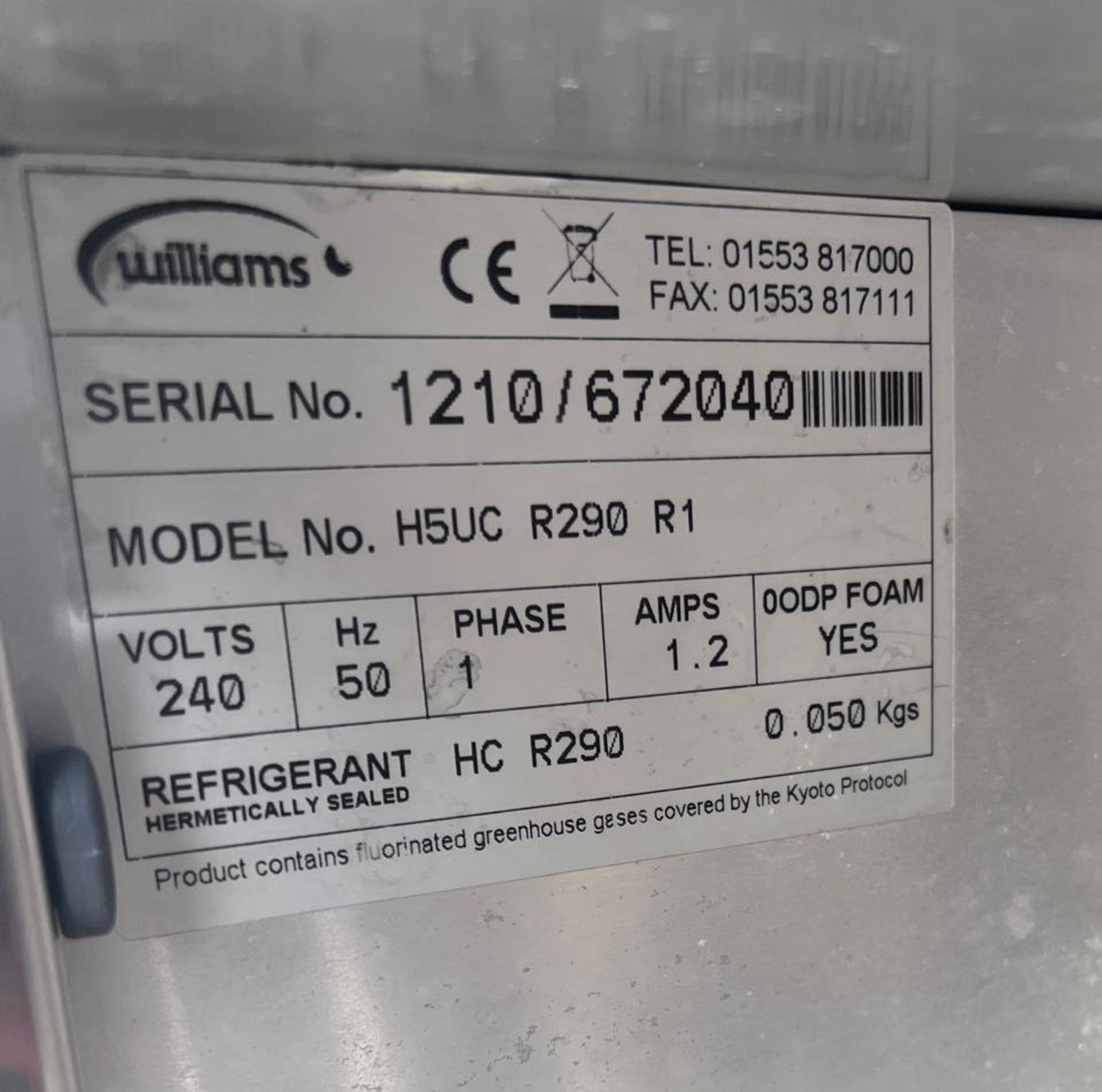 1 x WILLIAMS H5Uc Single Door Under-Counter Stainless Commercial Fridge - Image 8 of 12