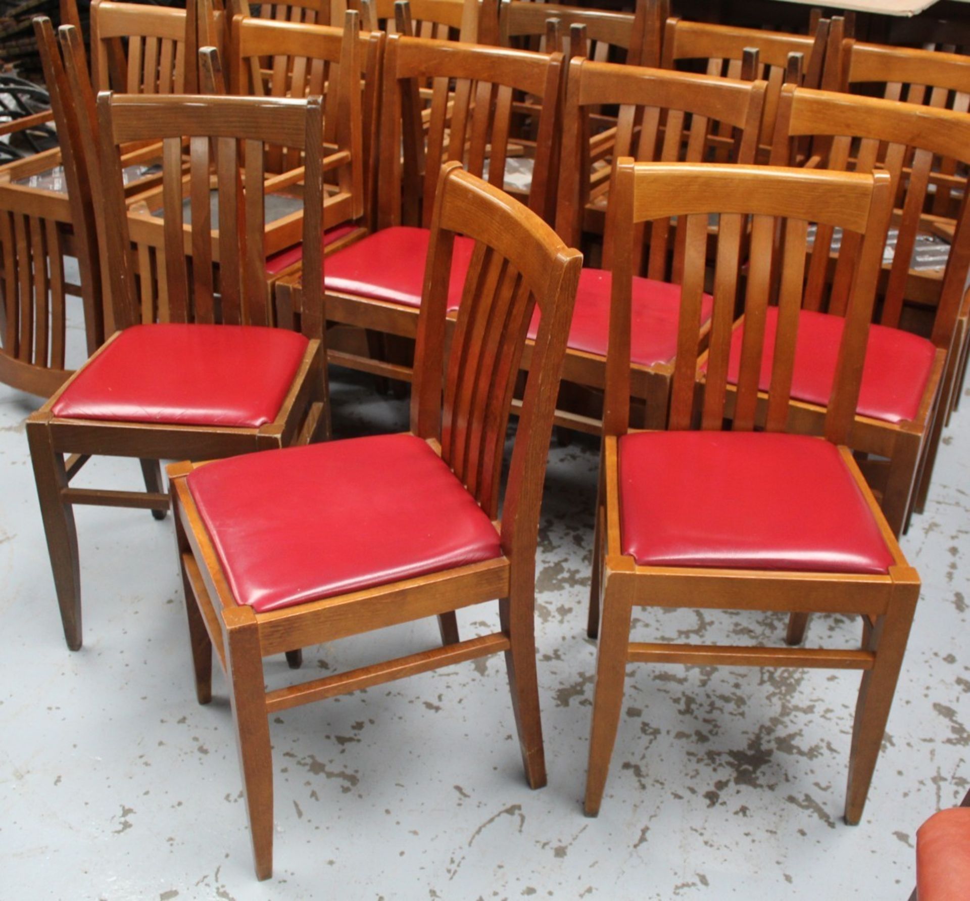 8 x Italian Made 'Bedont' Solid Wood Dining Chairs Featuring Red Leather Seat Pads - Image 4 of 6