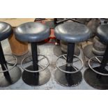 5 x Bar Stools Featuring Round Black Leather Seats, Backrests and Chrome Footrests - Dimensions: H80