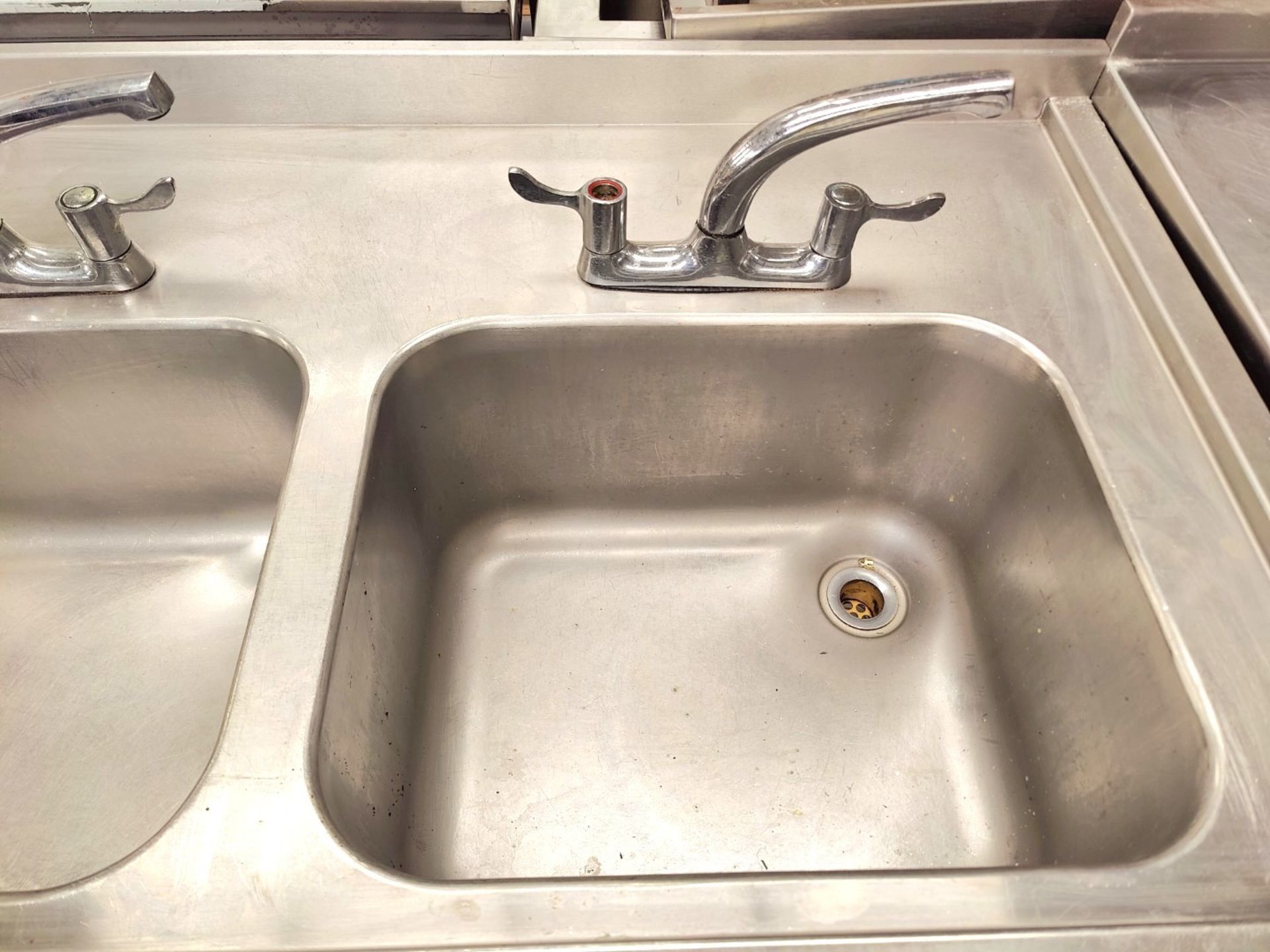 1 x Stainless Steel Twin Bowl Wash Unit Features Two Large Sink Bowls, Mixer Taps, None Drip Surface - Image 4 of 6