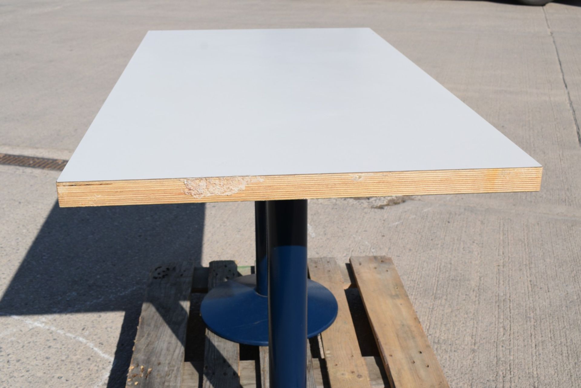1 x Rectangular Restaurant Dining Table Featuring a White Wooden Top and Twin Pedestals - Image 7 of 8